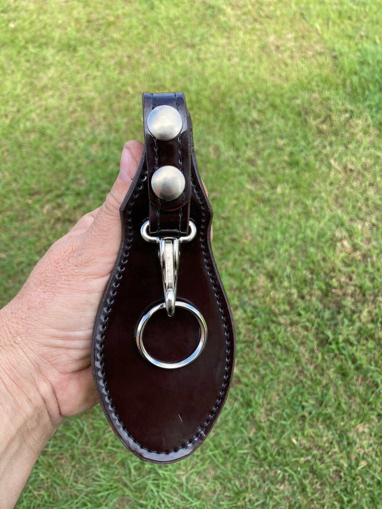 Don Hume Plain Cordovan Brown Clarino Gloss Leather Key Strap With Flap  Nickel