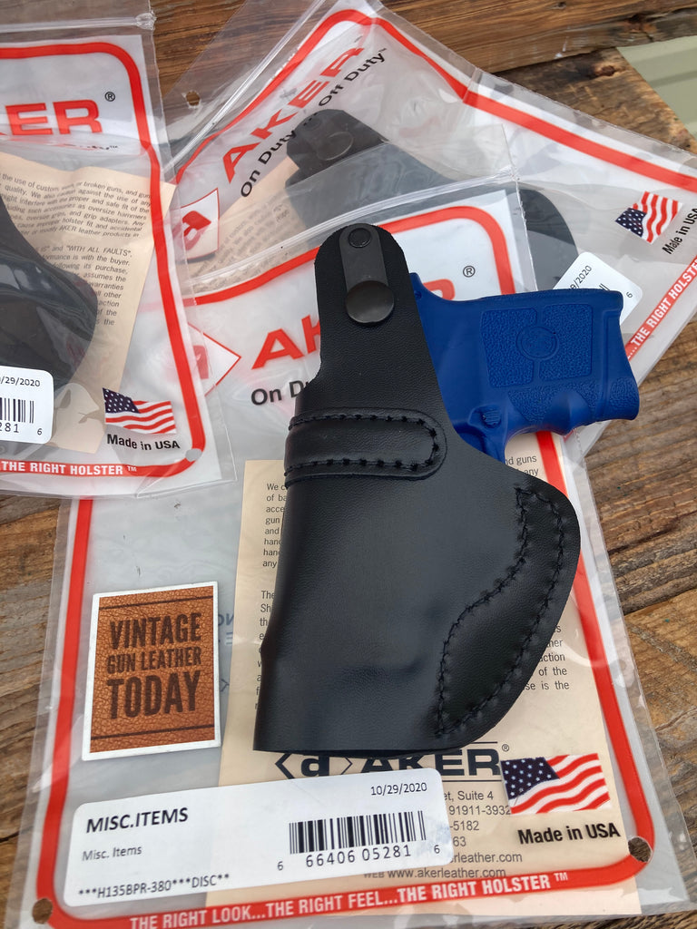 AKER Leather Black Leather Spring Special IWB Holster For S&W Bodyguard .380