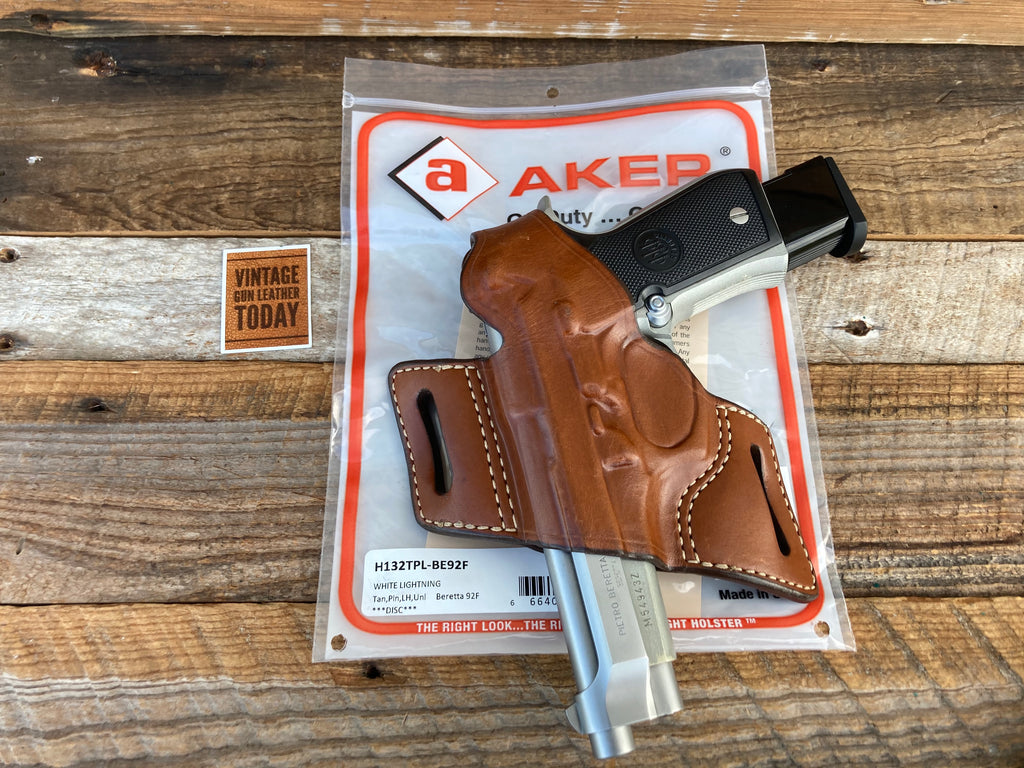 Discontinued Vintage AKER Plain Brown OWB Holster For Beretta 92F Left Draw