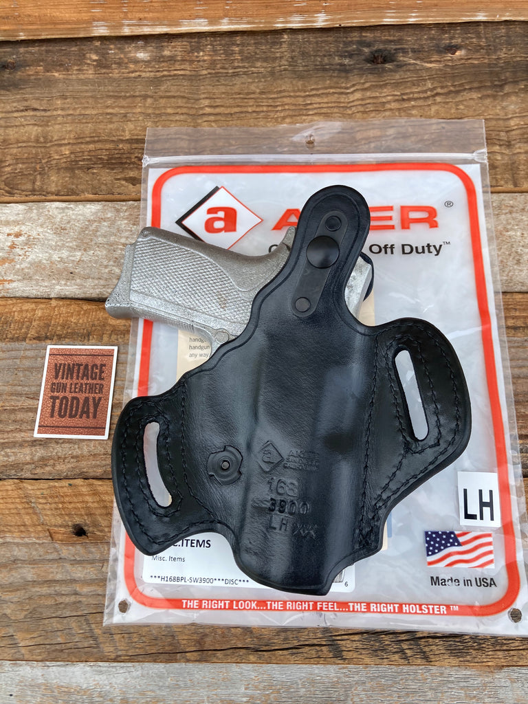 AKER Plain Black Leather Flatsider OWB  Holster For S&W 3900 Series LEFT