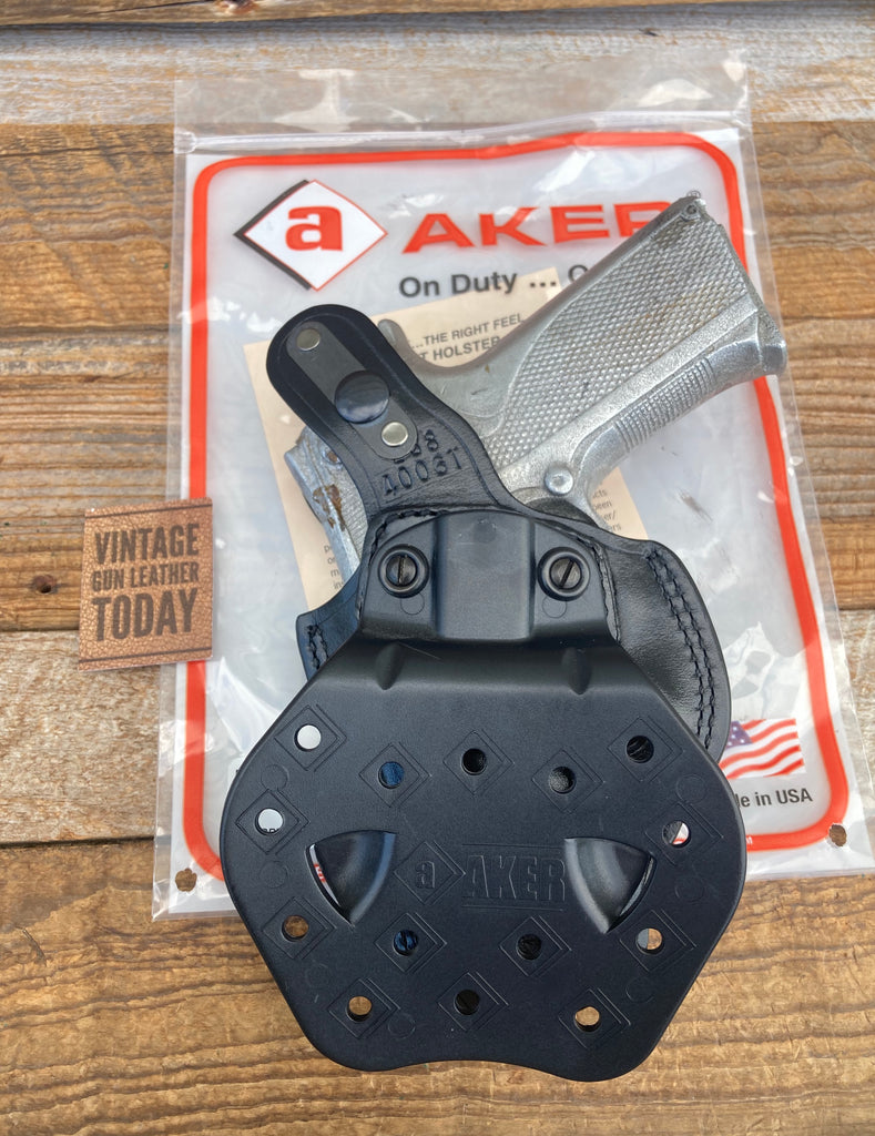 Aker Black Leather Flatsider Paddle Holster For S&W 4006 TSW Round Trigger