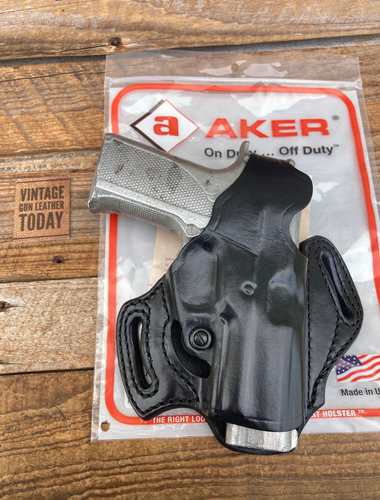 Vintage AKER Plain Black Leather OWB  Holster For S&W 4006 TSW RIGHT 4006T
