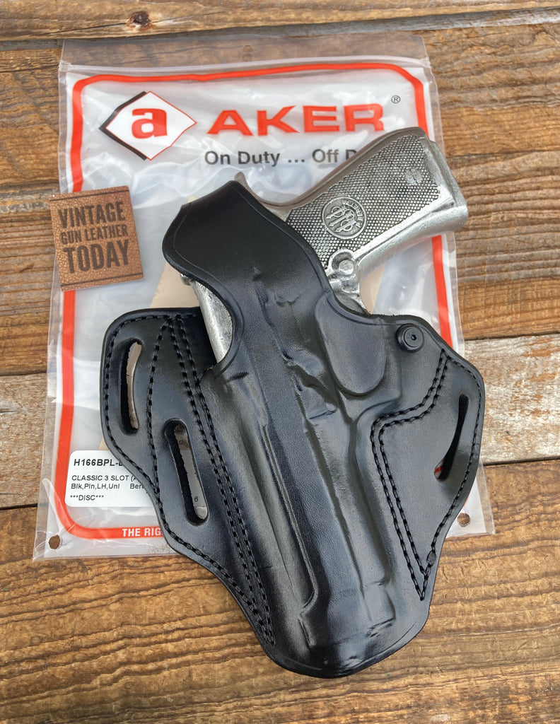 AKER Black Leather 3 Slot OWB Holster For Beretta 92F LEFT Strong Cross Draw