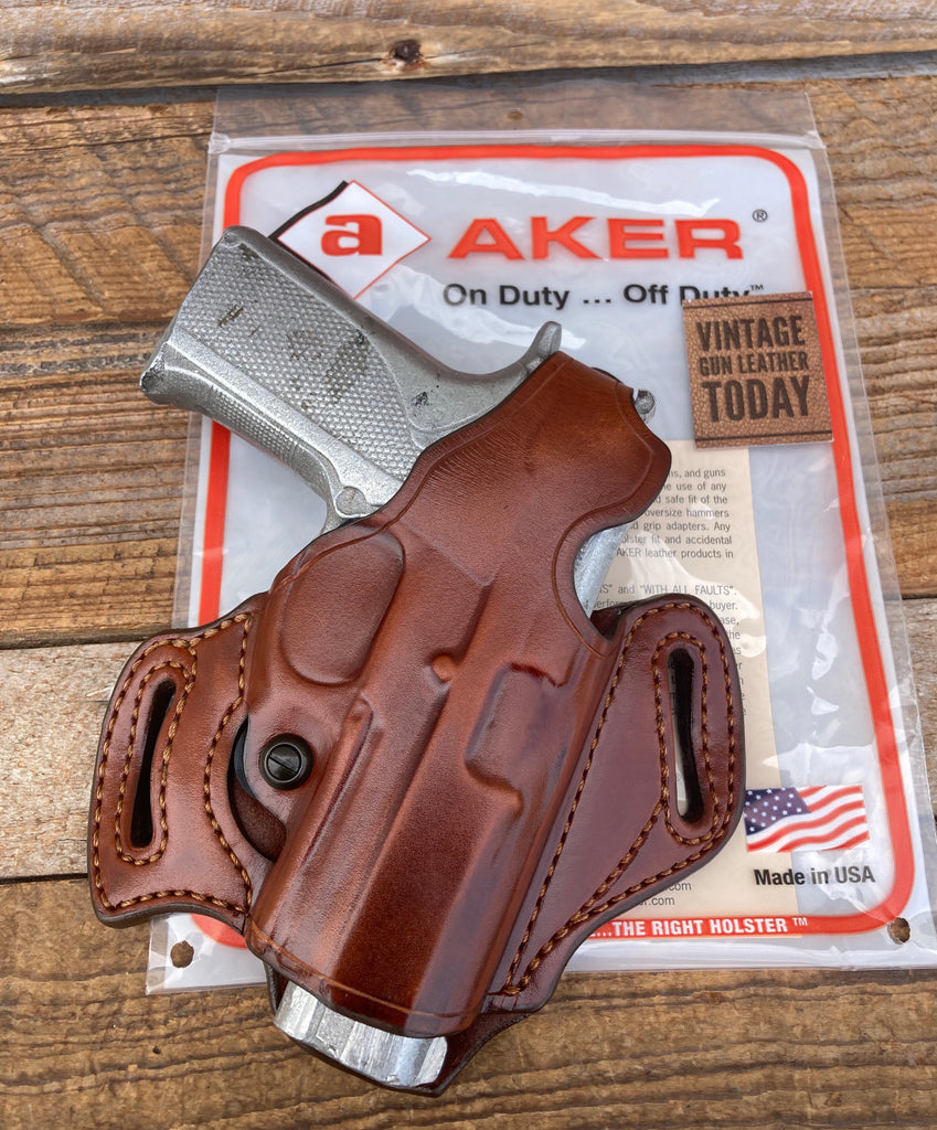Vintage AKER Plain Brown Leather Flatsider OWB  Holster For S&W 4006 TSW Right
