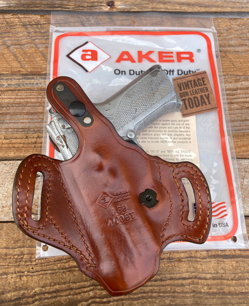 Vintage AKER Plain Brown Leather Flatsider OWB  Holster For S&W 4006 TSW Right