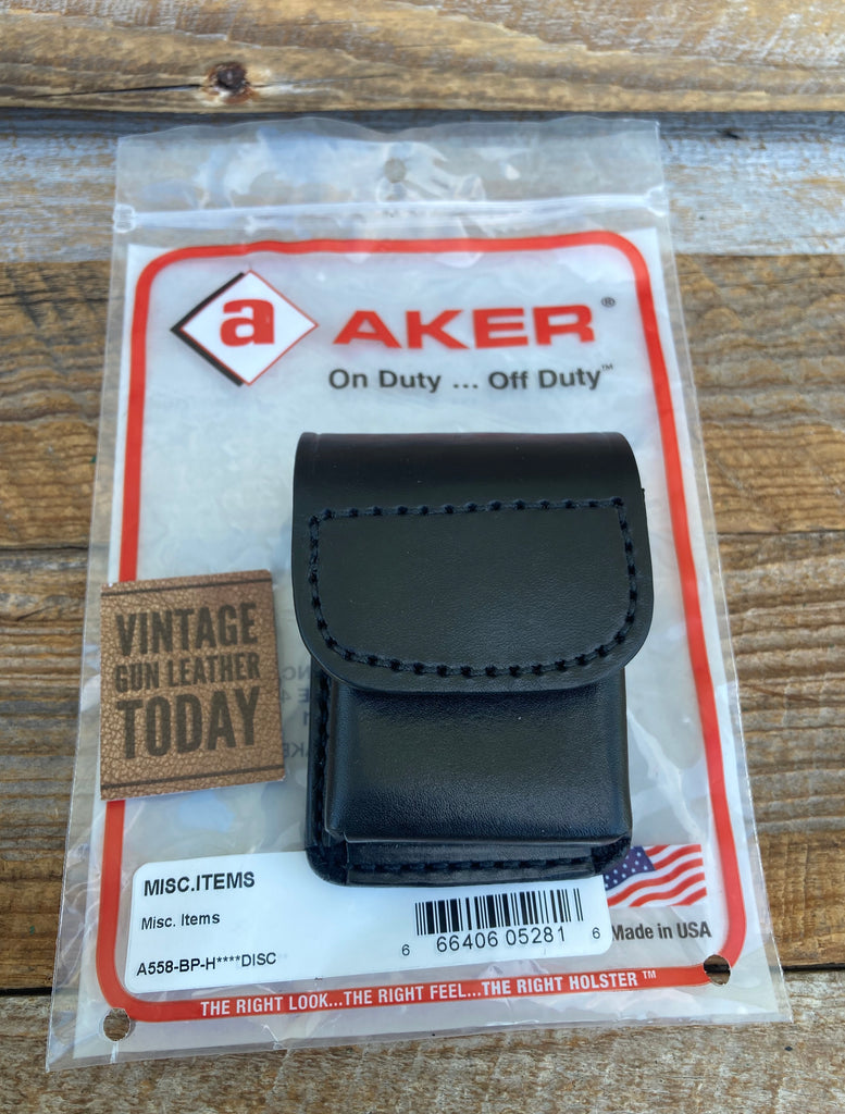 Discontinued AKER Police Duty Plain Black Leather Multi Use / Latex Glove Case