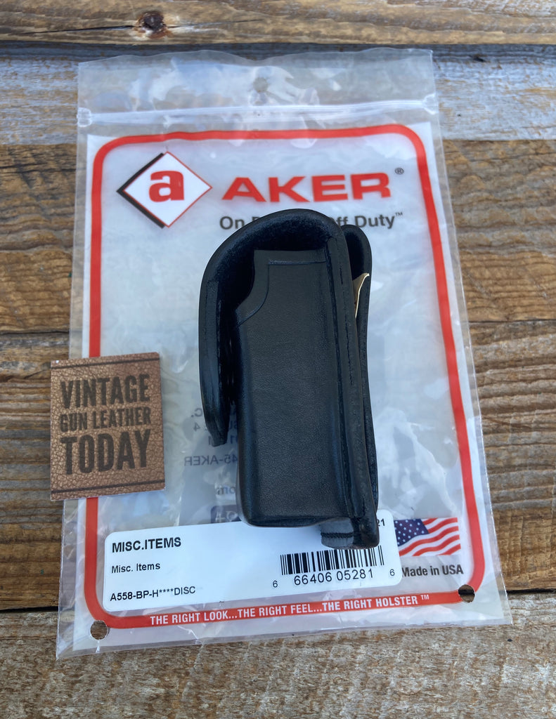 Discontinued AKER Police Duty Plain Black Leather Multi Use / Latex Glove Case