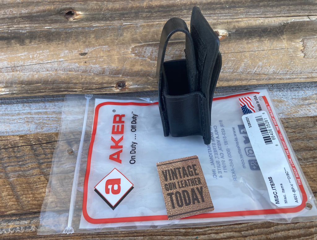 Vintage AKER A601 BP V Plain Black Leather Duty Universal Recorder Holder Tape