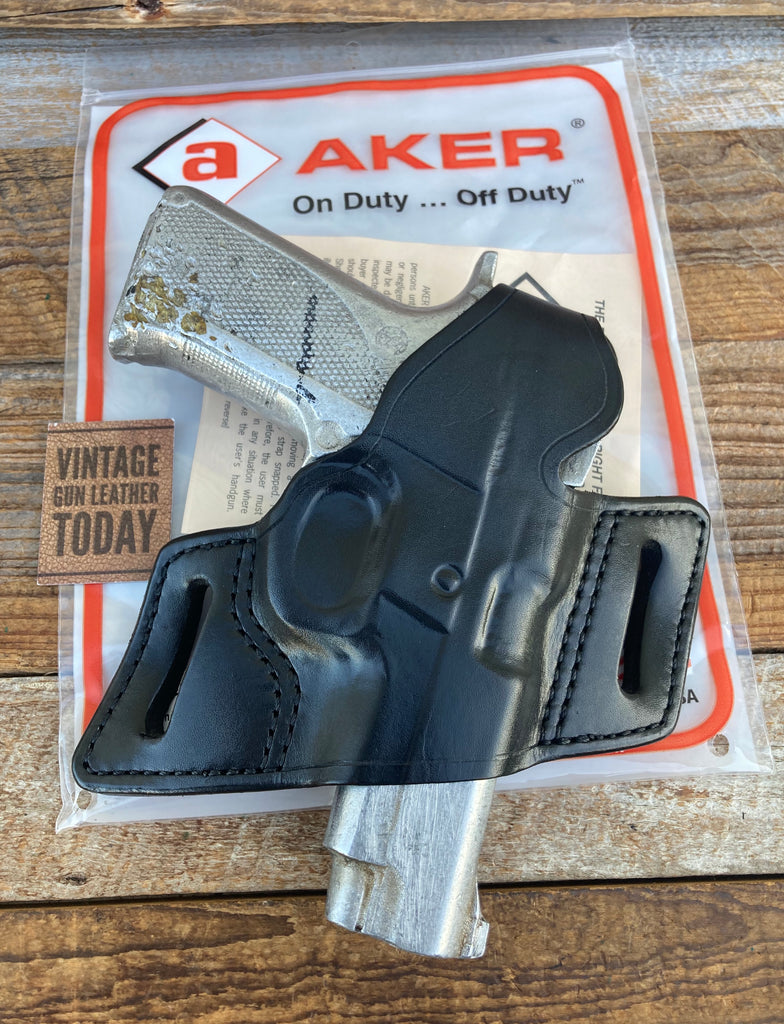Discontinued AKER Plain Black Leather OWB Holster For S&W 4006 Bobbed CHP Right