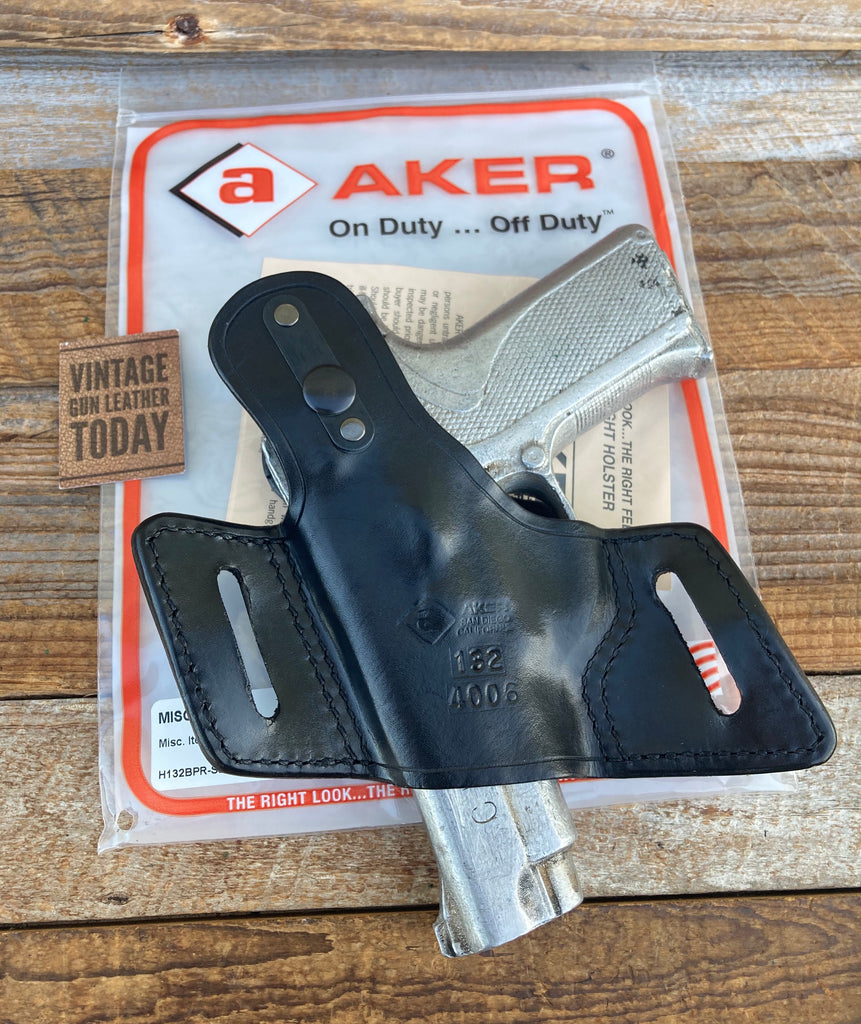 Discontinued AKER Plain Black Leather OWB Holster For S&W 4006 Bobbed CHP Right