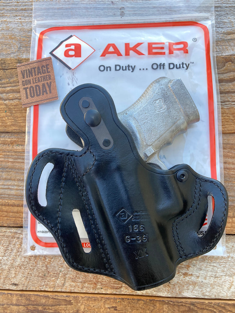 AKER Black Leather 3 Slot OWB Holster For GLOCK 36 RIGHT Strong Cross Draw