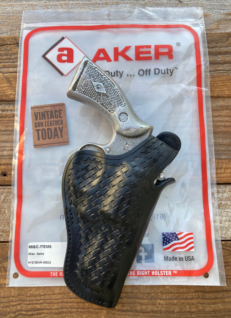 Vintage AKER Black Basketweave OWB Holster For Medium S&W K Revolver 2" 2.5"