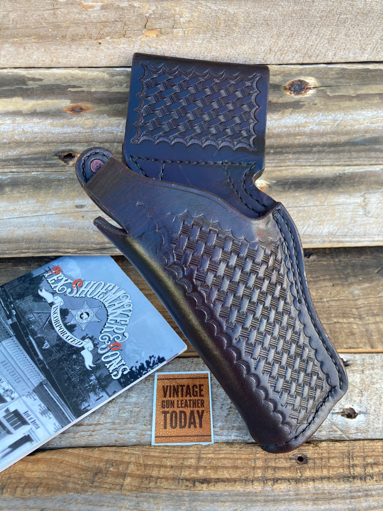 Tex Shoemaker Cordovan Brown Basketweave Leather 35K Border Holster For 4" K