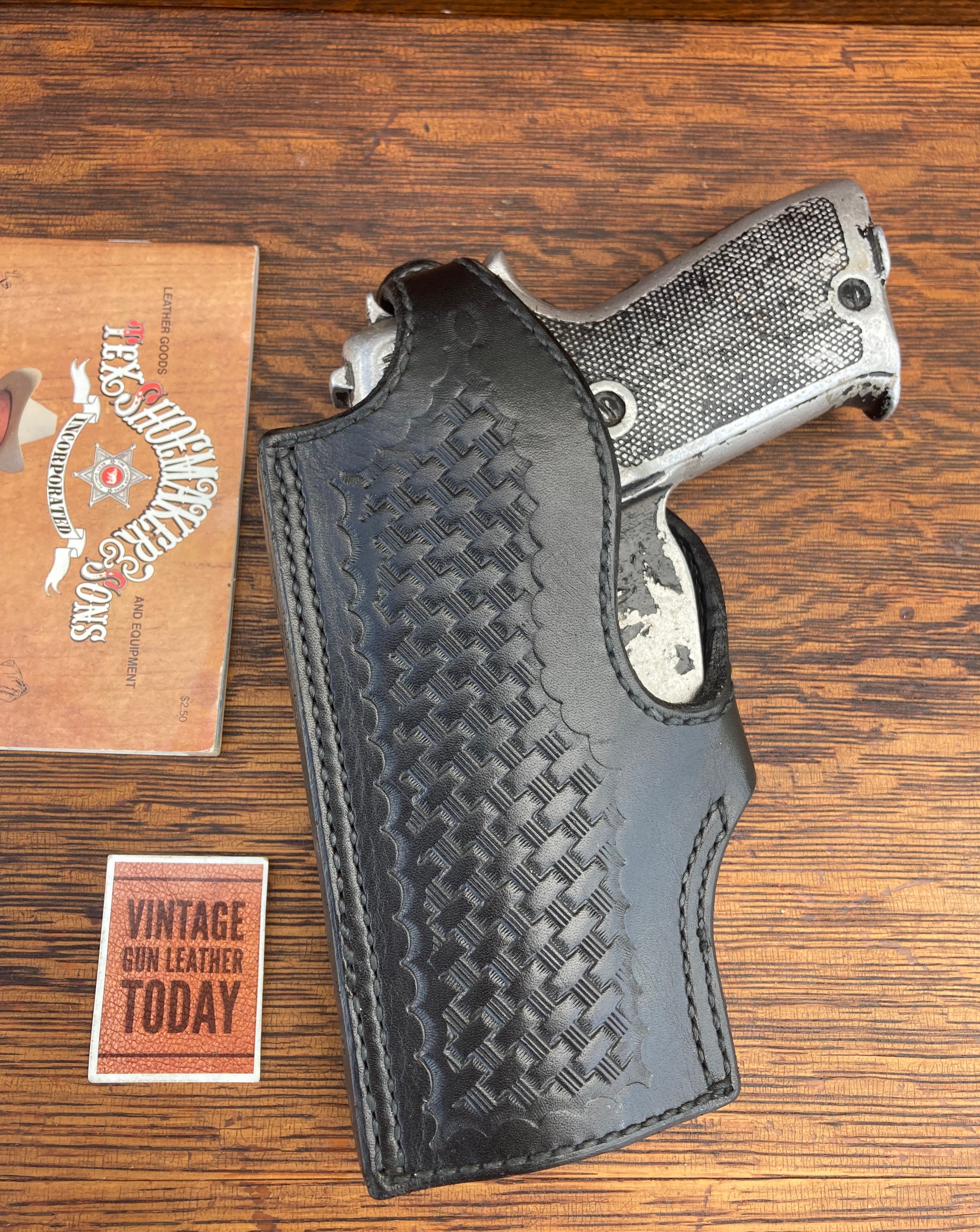 Vintage Tex Shoemaker Black Basketweave Lined Holster for Browning