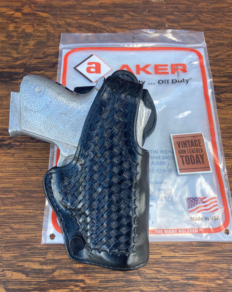 Vintage AKER S&W CS 45 Black Basketweave Duty Holster Lined Smith Chief Auto