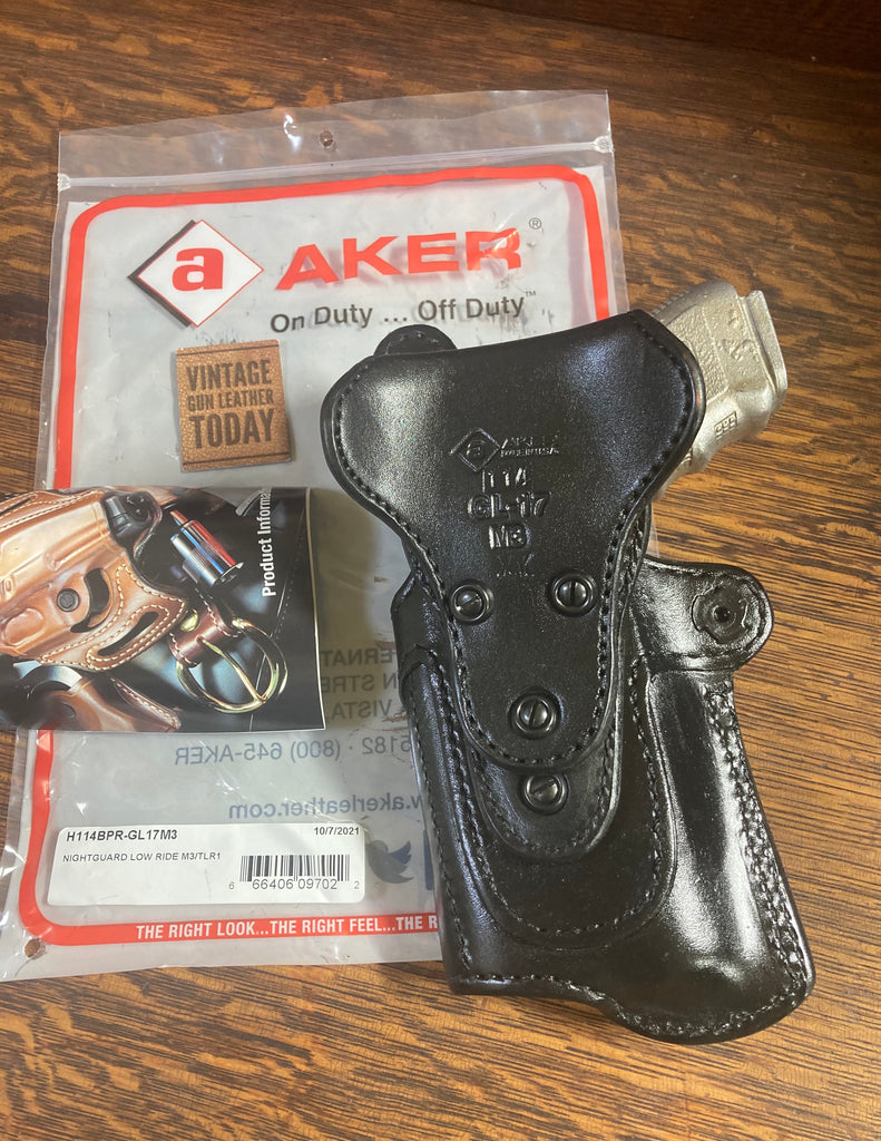 AKER Nightguard Low Ride Black Leather Duty Holster For G17 G22 G31 M3 TLR1