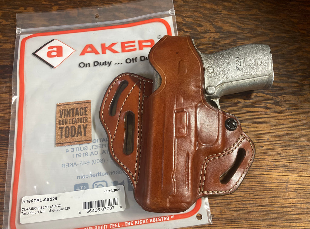 AKER Brown Leather 3 Slot OWB Holster For Sig P229 Right Strong Cross Draw 229