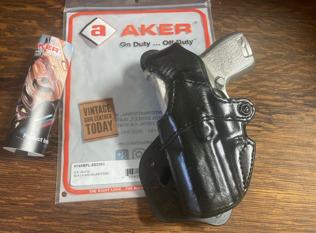 AKER Black Leather DA Paddle Holster for Sig Sauer P320C 320 Compact 320SC