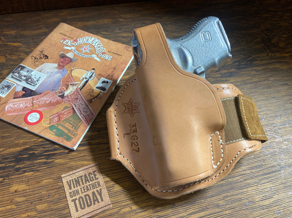 Vintage Tex Shoemaker Brown Leather Ankle Holster Rig For GLOCK 26 27 33 LEFT
