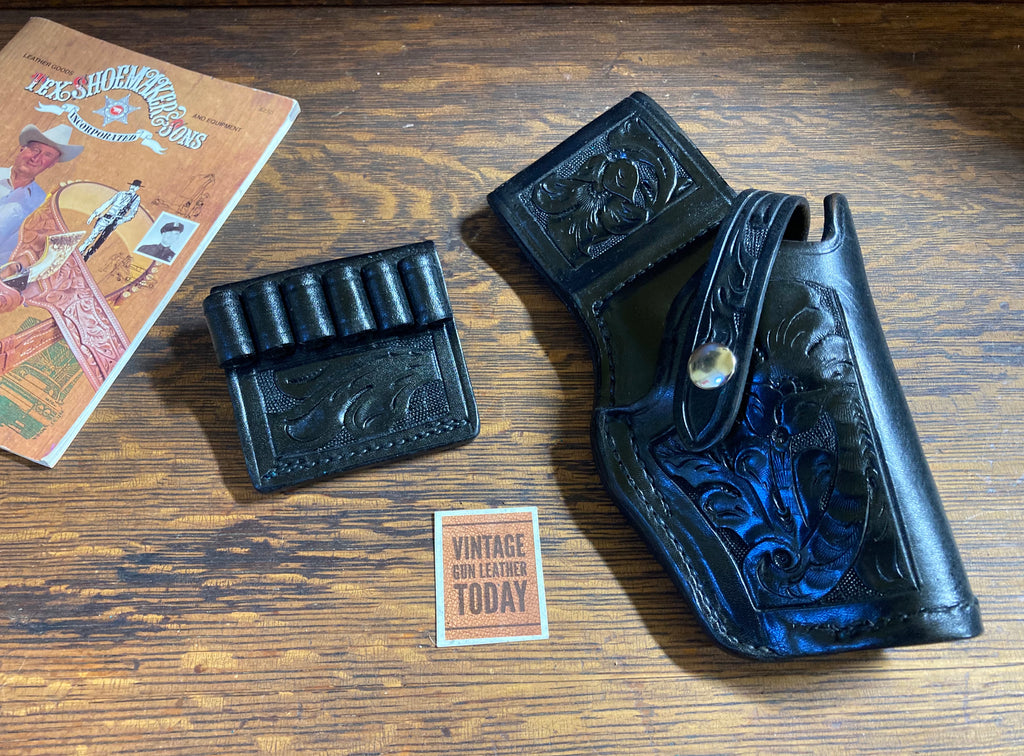 Vintage Tex Shoemaker Floral Carved K Revolver Holster Cartridge Ammo Holder SET