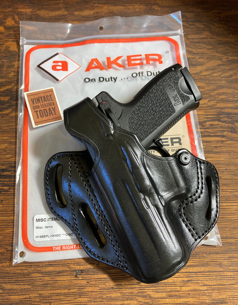 AKER Black Leather 3 Slot OWB Holster For H&K HK 40C  Strong Cross Draw LEFT