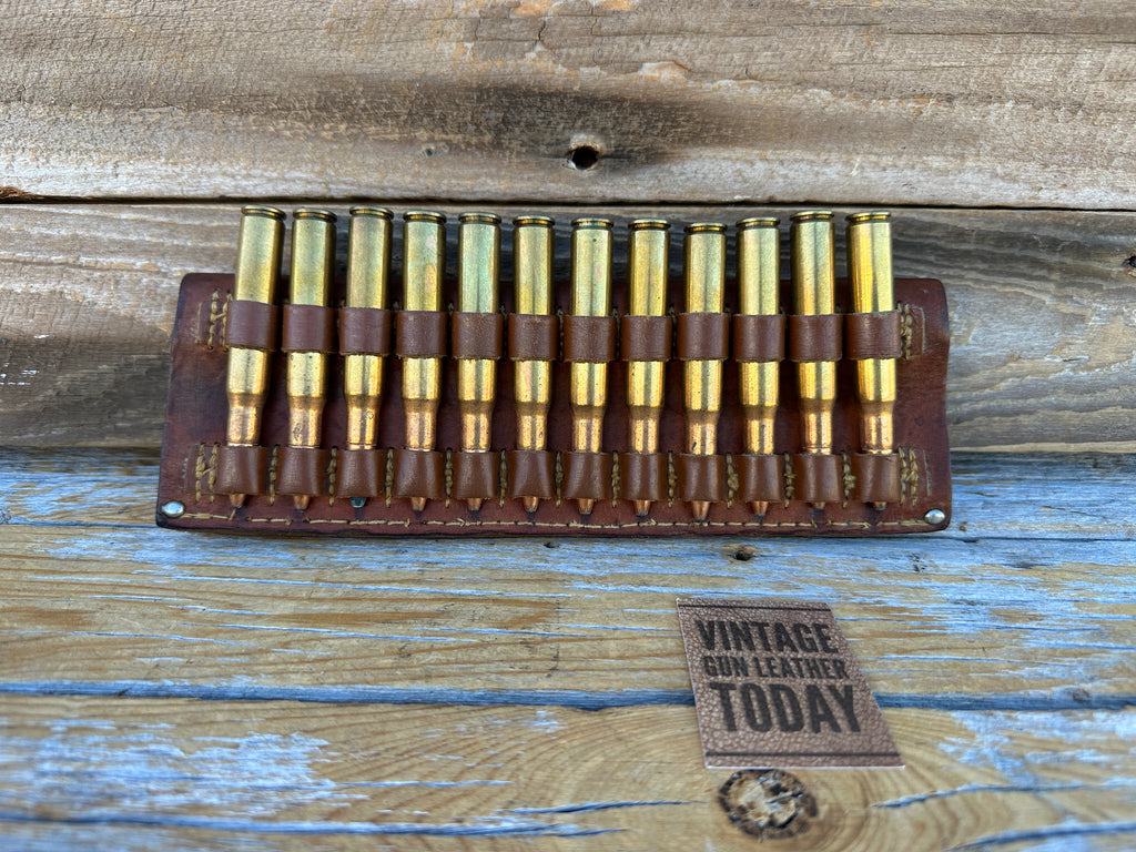 Vintage Brown Leather Rifle Cartridge Belt Slide 30 06 or Similar