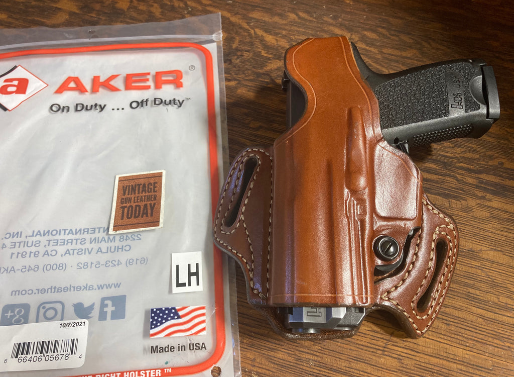 Vintage AKER Plain Brown Leather Flatsider OWB  Holster For H&K USP COMPACT LEFT