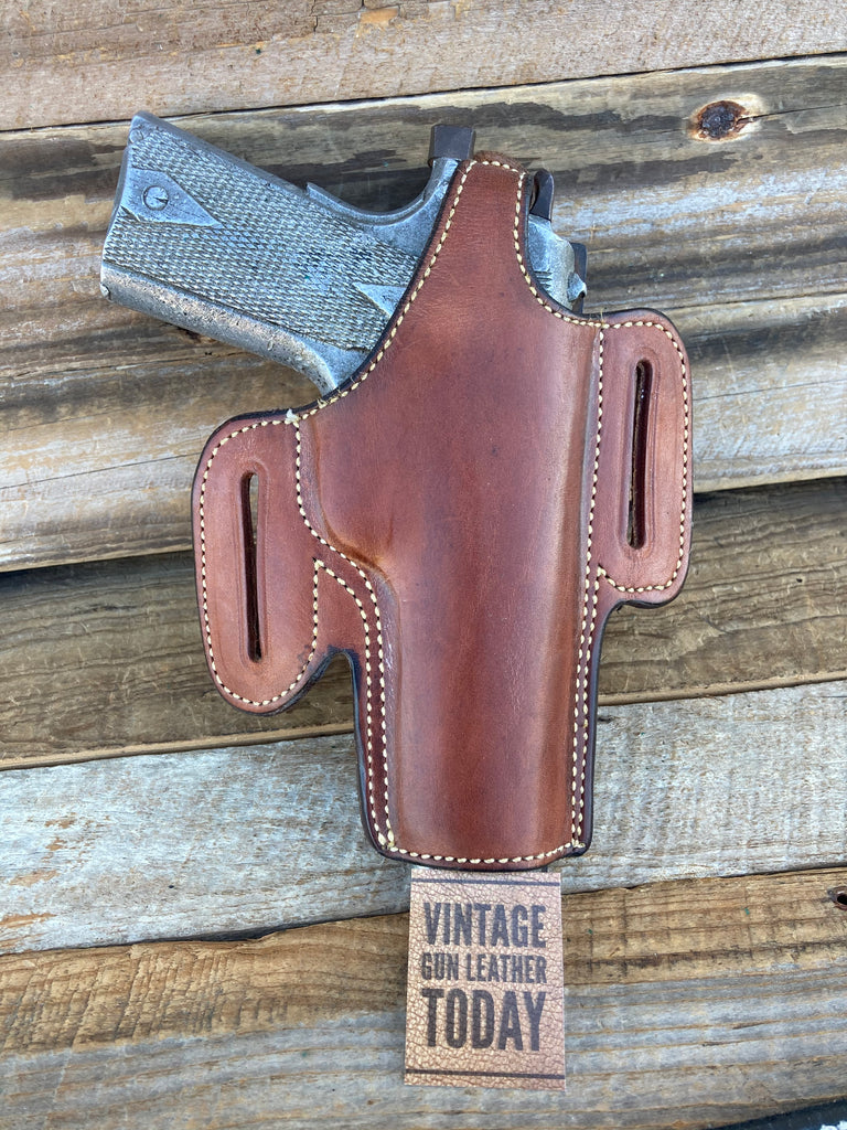 Alfonso's Brown Plain Leather Suede Lined Holster for Colt Commander .45 Open RT