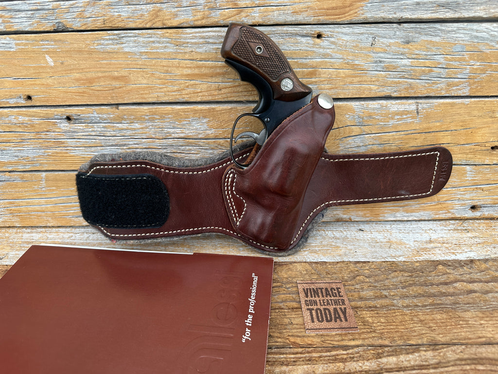 Vintage Alessi Brown Leather Ankle Holster For S&W J Frame 36 37 Chief Right