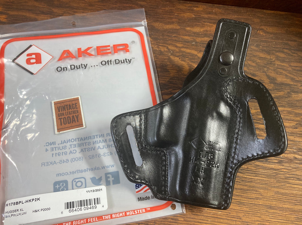 Discontinued AKER Hugger Black Leather Holster For HK H&K Heckler Koch P2000