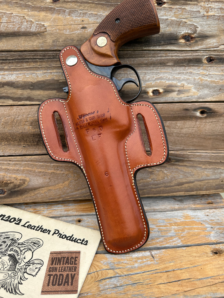 Alfonsos Brown Leather F60 Suede Lined Holster for 6" S&W L or Colt Python Revolver