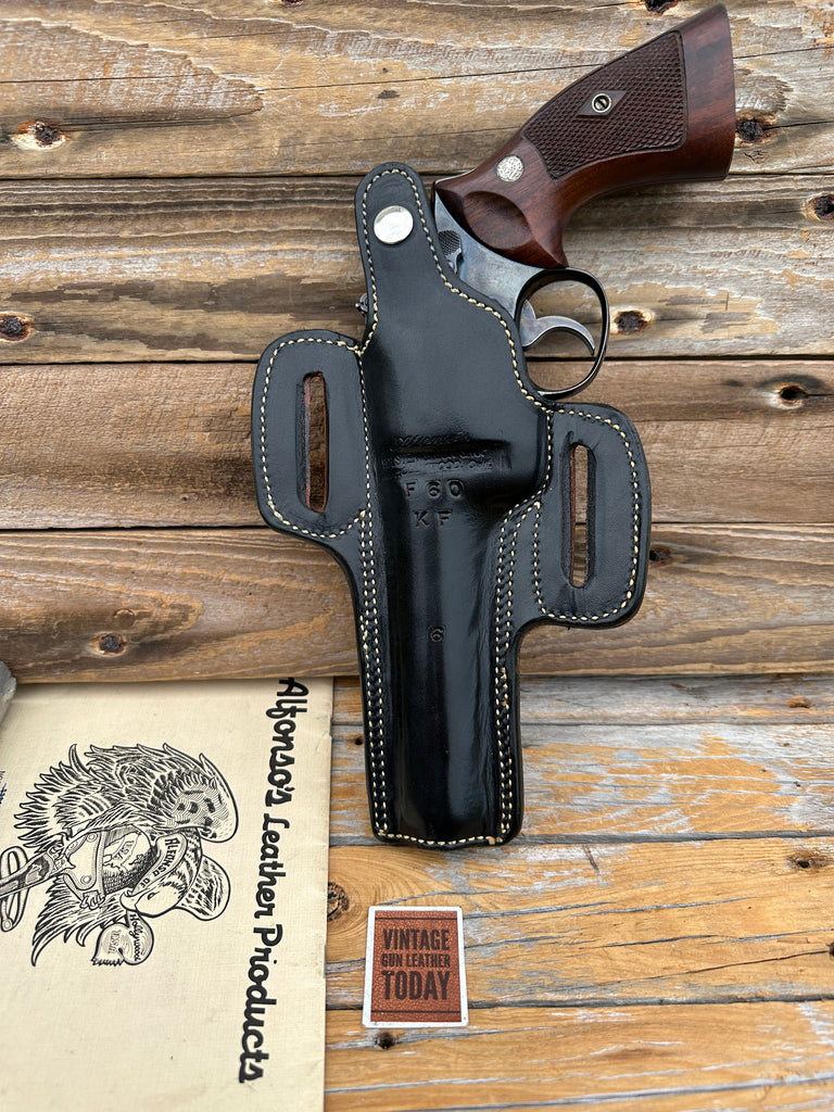 Alfonsos Black Basket Leather F60 Suede Lined Holster For 6 S&W K Frame Revolver