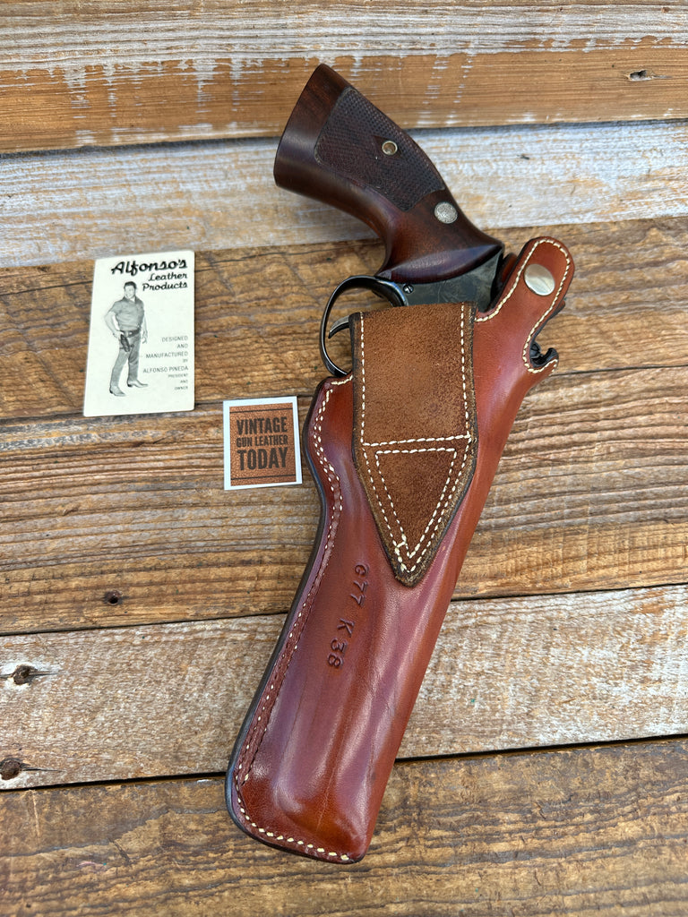 Alfonso's Brown Plain Leather Lined Holster for 6" S&W K  Frame Revolver LEFT