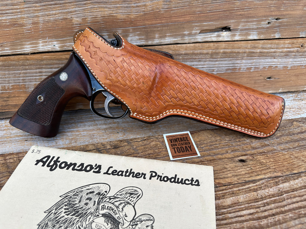 Alfonsos G77 Brown Basketweave Leather Holster for 6" Medium K Frame Revolver CD