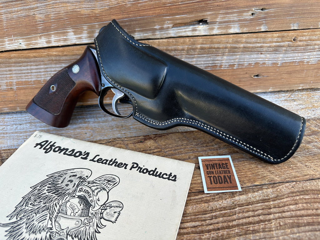 Alfonsos G77 Plain Black Leather Lined Holster for 6" Medium K Frame Revolver,