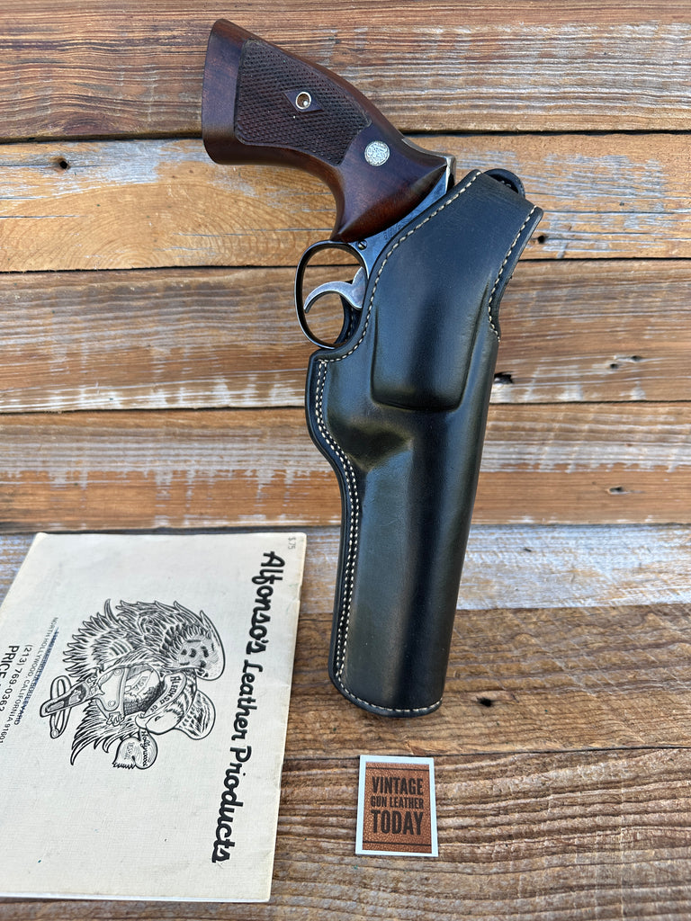 Alfonsos G77 Plain Black Leather Lined Holster for 6" Medium K Frame Revolver,