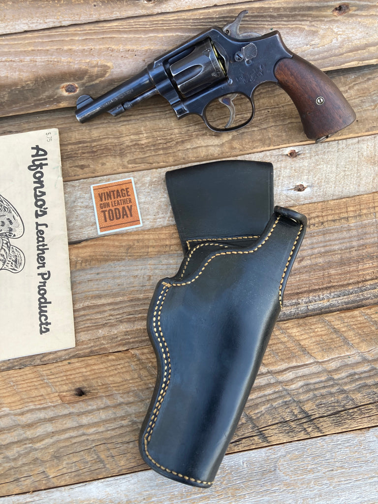 Vintage Alfonsos Black Leather Lined S&W 4" Revolver Holster Model 10 Revolver