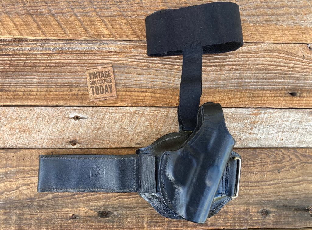 Vintage Desantis Black Leather Ankle Rig w/ Calf Strap For Walther PPKS PPK/S