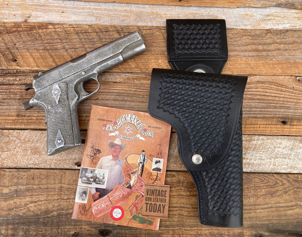 Tex Shoemaker Black Basketweave Leather Swivel Flap Holster For Colt .45 1911 5"