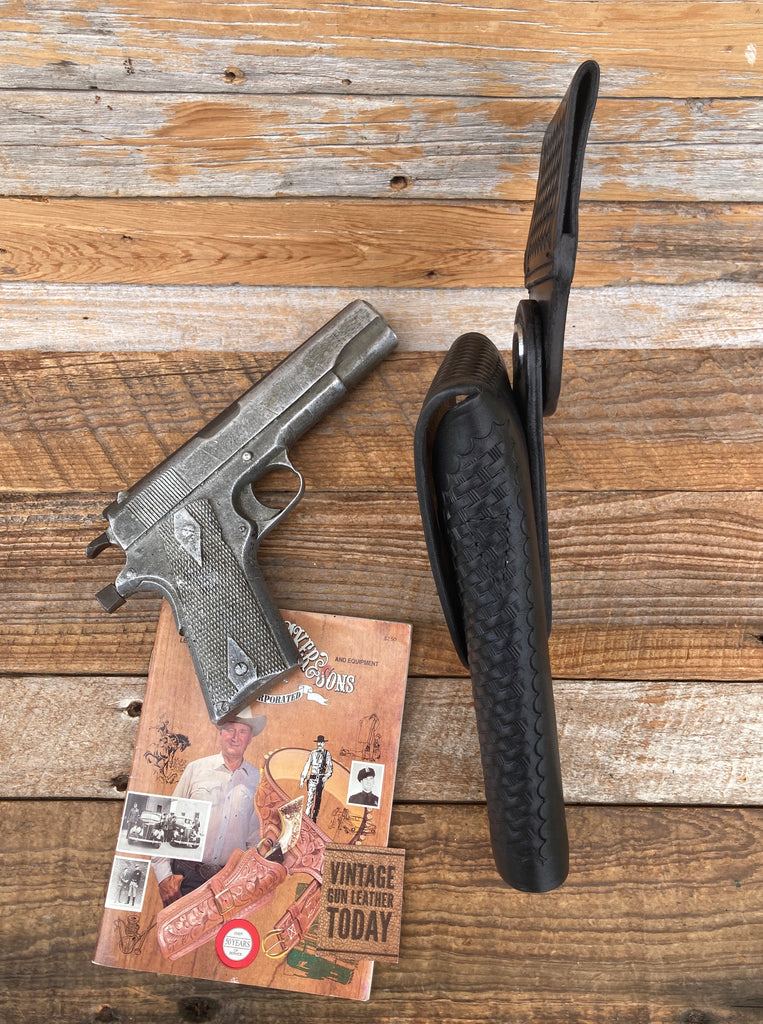 Tex Shoemaker Black Basketweave Leather Swivel Flap Holster For Colt .45 1911 5"