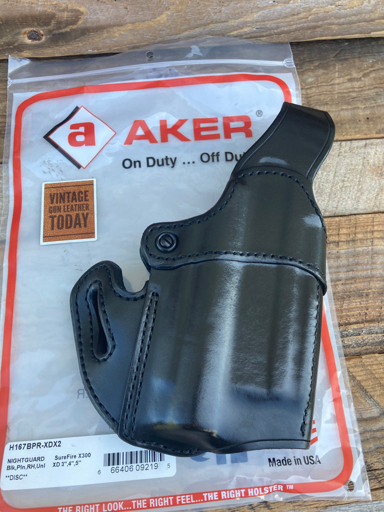 AKER Black Leather OWB Holster For Springfield XD 3,4,5," W Surefire x300 Light