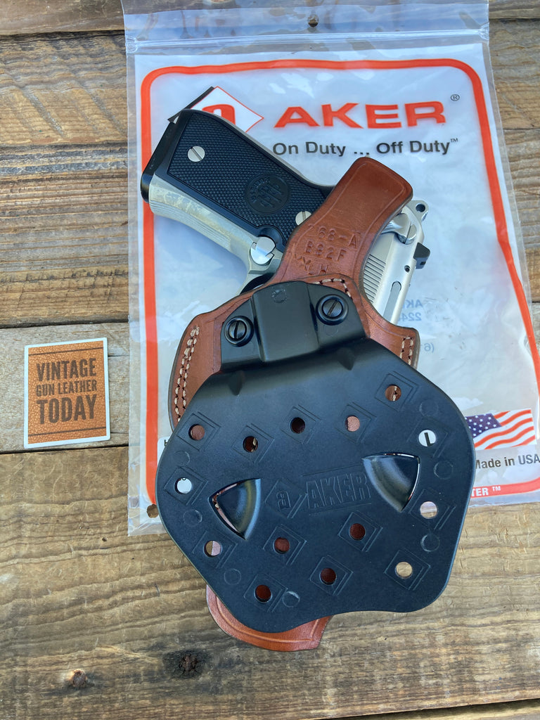 AKER Brown Leather Flatsider Open Top Paddle Holster For Beretta 92F M9