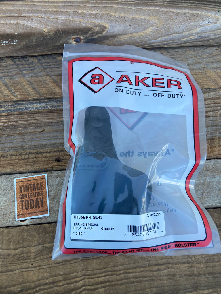 AKER Discontinued Black Leather IWB Spring Special Holster For GLOCK 42 .380 G42