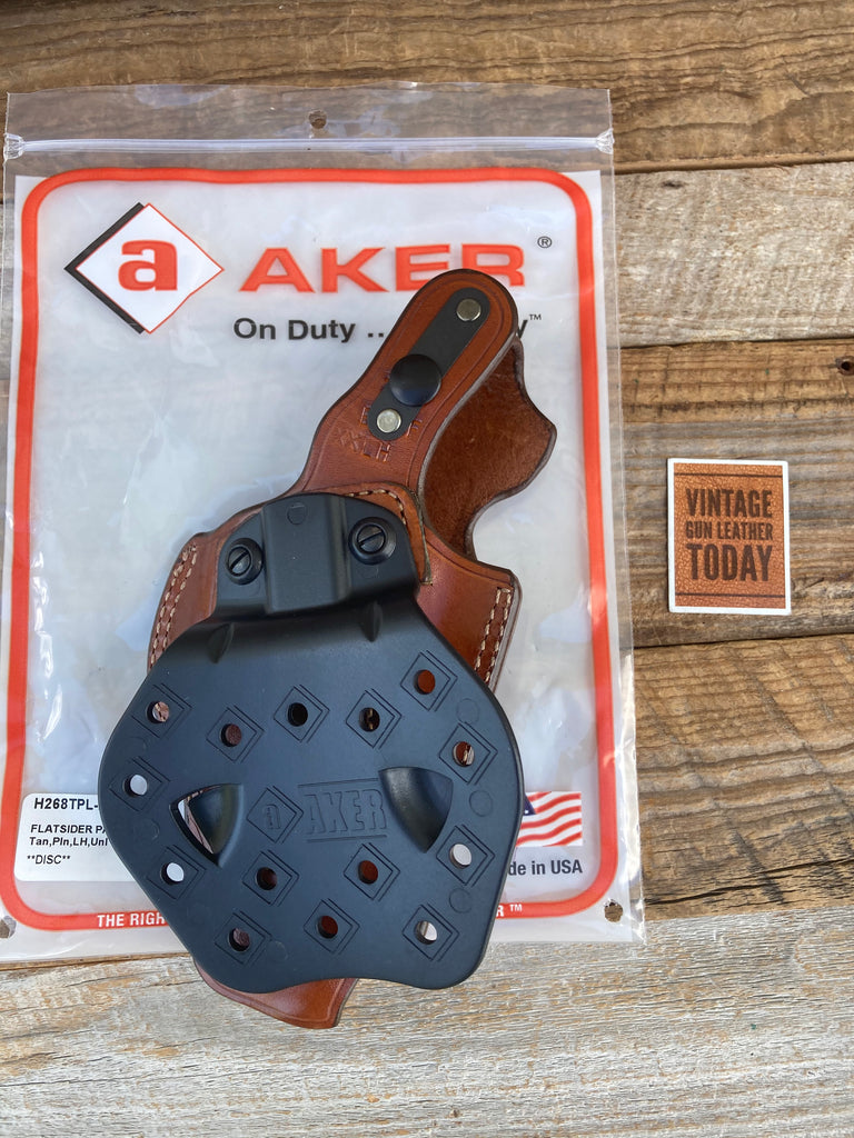 AKER Brown Leather Flatsider Paddle Holster For Beretta 92F M9 w Retention Strap