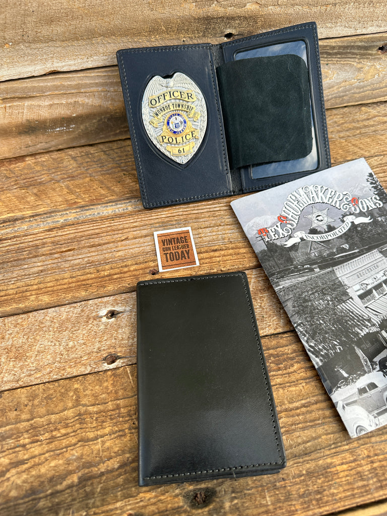 Vintage Tex Shoemaker Black Plain Leather 3 1/8 x 2 1/4" Badge ID Holder FED.