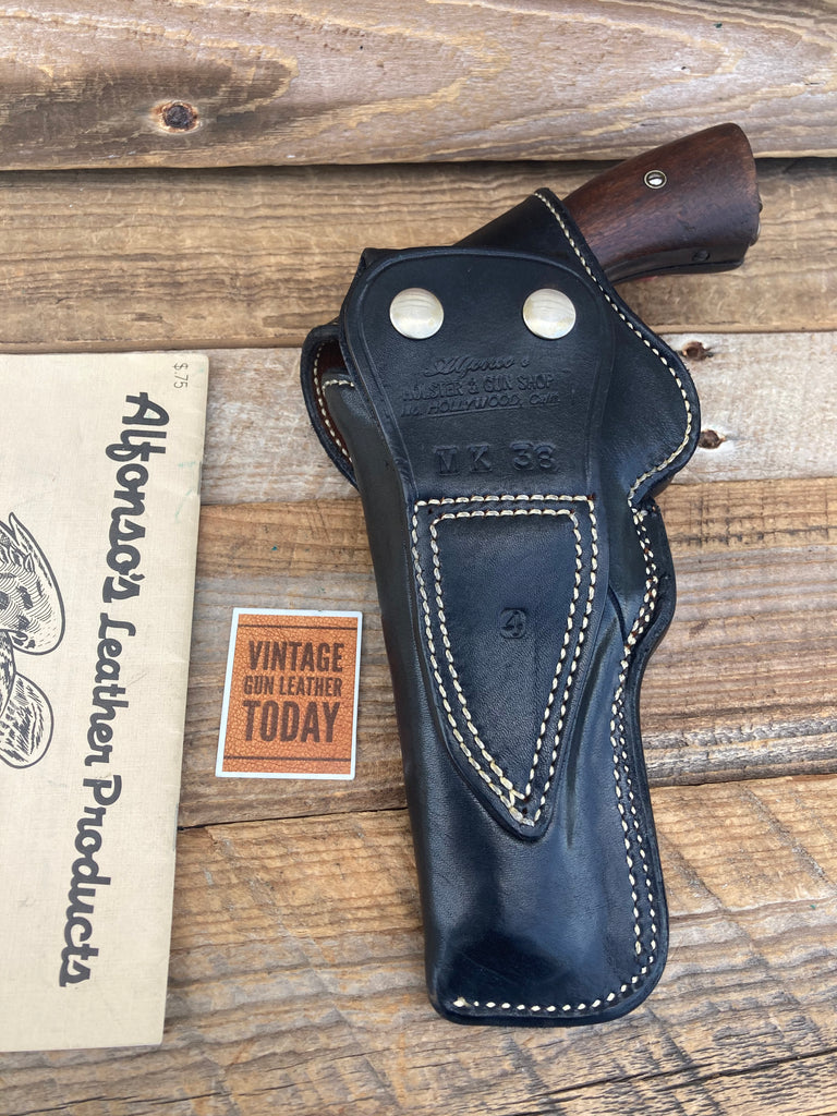 Vintage Alfonsos Black leather Suede Lined Flap Holster for S&W Model 10 K Frame