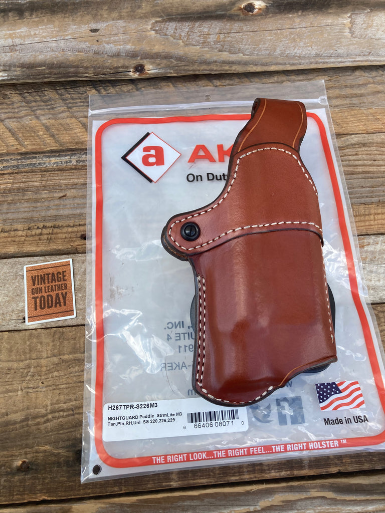 AKER Nightguard Brown Leather Paddle Holster For Sig 220 226 229 Streamlight M3