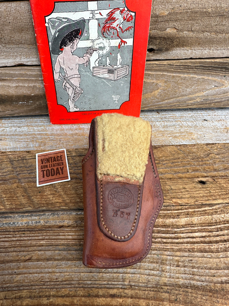 Vintage HH Heiser 1919 1955 Wool Lined OWB Brown Leather Holster For 2" S&W Kit