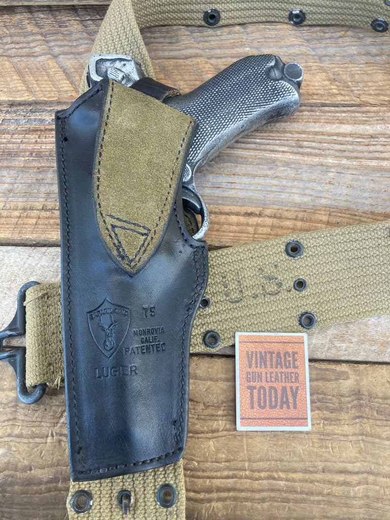 Vintage Safariland #79 Elk Suede Lined Black Leather Holster for Luger