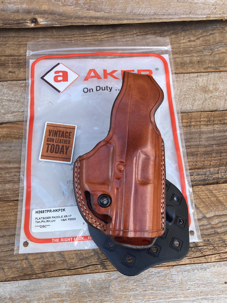 AKER DISCONTINUED PLAIN Brown Leather Flatsider Paddle Holster For H&K HK P2000